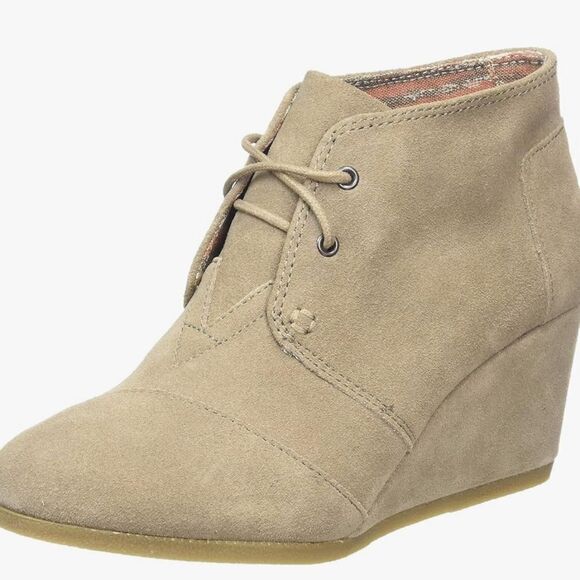 Toms Size 7 Taupe Desert Casual Wedge Ankle Boots - Picture 3 of 13